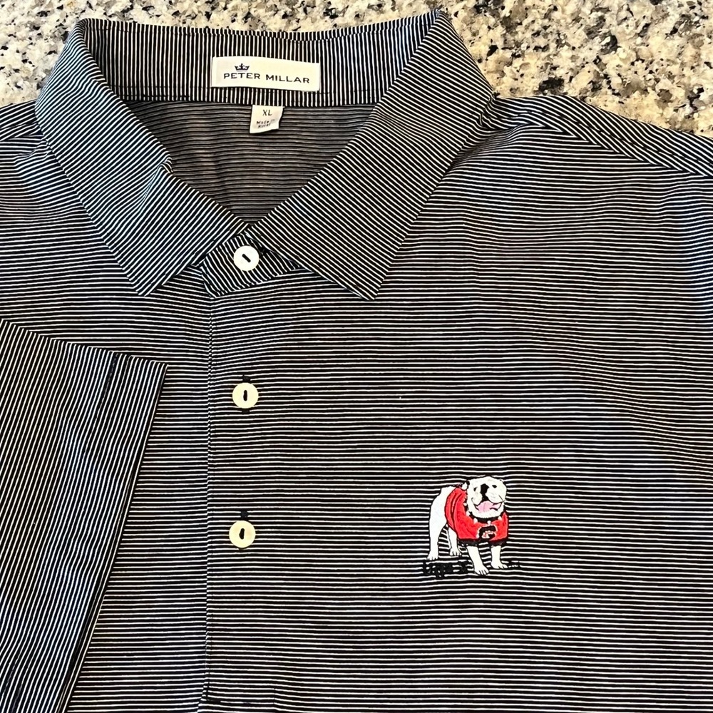 Peter Millar Polo Shirt Mens XL Black Stripe Georgia Bulldogs Cotton - Picture 6 of 9